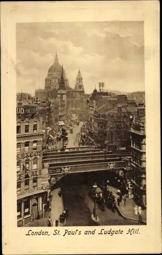 Ak London City England, St. Paul's and Ludgate Hill