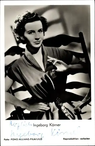 Ak Schauspielerin Ingeborg Körner, Portrait, Autogramm