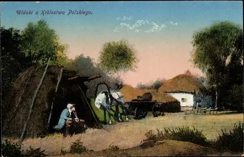 Ak Polen, Królestwo Polskie, Dorfpartie, Hütte