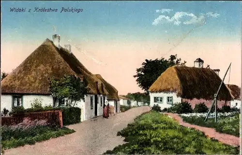 Ak Polen, Królestwo Polskie, Dorfpartie, Häuser