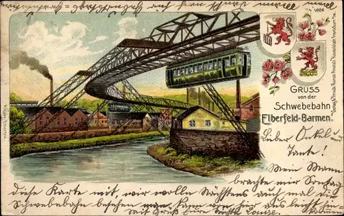 Wappen Litho Wuppertal, Schwebebahn Elberfeld Barnem