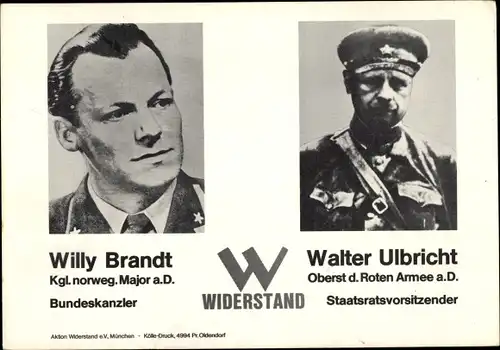 Ak Bundeskanzler Willy Brandt, Staatsratsvorsitzender Walter Ulbricht, DDR, BRD, Widerstand