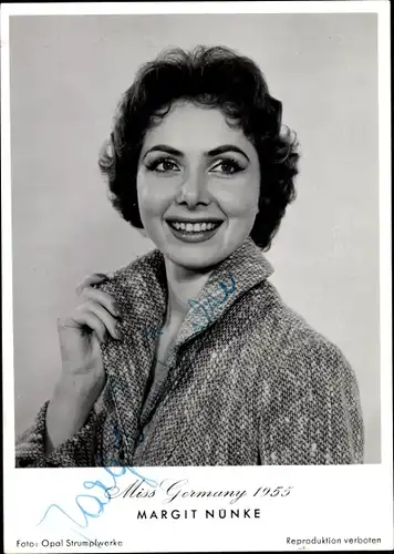 Ak Miss Germany 1955, Margit Nünke, Portrait, Autogramm