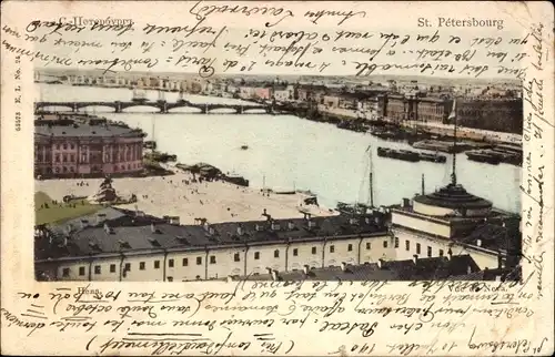 Ak Sankt Petersburg Russland, Blick auf die Stadt, Brücke, Neva