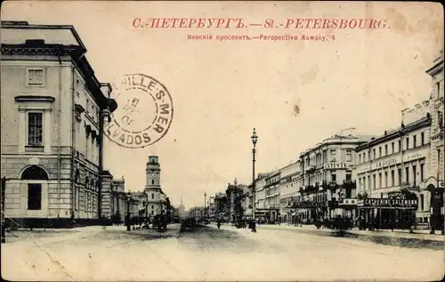 Ak Sankt Petersburg Russland, Perspective Newsky, Geschäft Catherine Salemann, Straßenansicht
