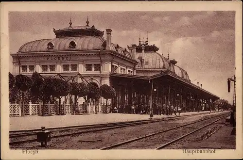Ak Ploesti Ploiești Rumänien, Hauptbahnhof, Gleisansicht
