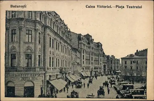 Ak București Bukarest Rumänien, Calea Victoriei, Piata Teatrului, Grand Hotel