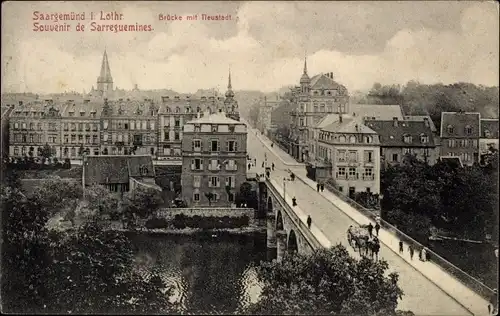 Ak Sarreguemines Saargemünd Lothringen Moselle, Brücke mit Neustadt