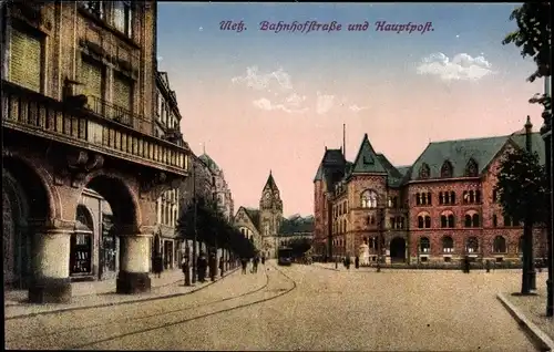 Ak Metz Moselle, Bahnhofstraße und Hauptpost