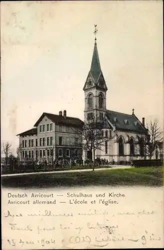 Ak Avricourt Allemand Deutsch Avricourt Meurthe et Moselle, Schule und Kirche