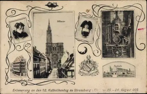 Ak Strasbourg Straßburg Elsass Bas Rhin, 52. Katholikentag 1905, Münster, Festhalle