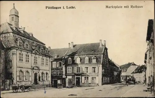 Ak Puttelange Püttlingen Lothringen Moselle, Marktplatz mit Rathaus