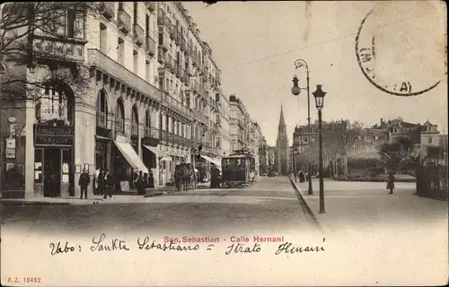 Ak Donostia San Sebastian Baskenland, Calle Hernani, Straßenbahn