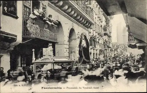 Ak Hondarribia Fuenterrabia Baskenland, Procession du Vendredi Saint