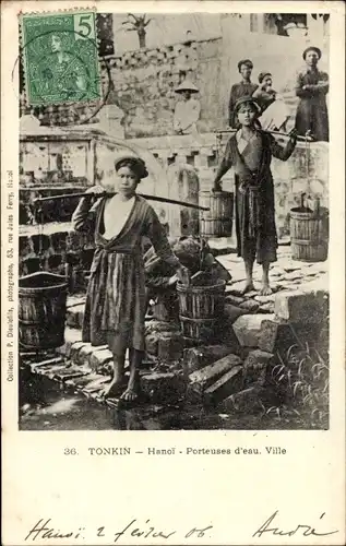 Ak Hanoi Tonkin Vietnam, Porteuses d'eau, Ville