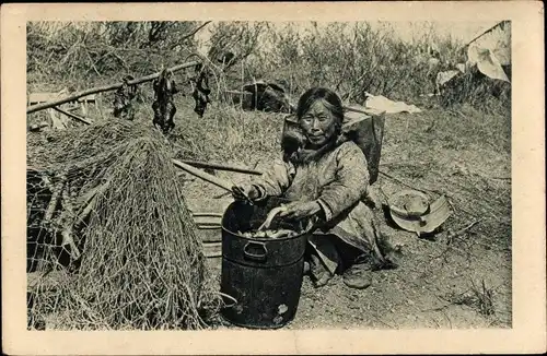 Ak Alaska USA, Preparatifs culinaires, Chez les Esquimaux