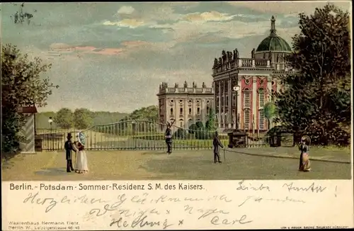 Litho Potsdam, Neues Palais, Sommer Residenz S. M. des Kaisers
