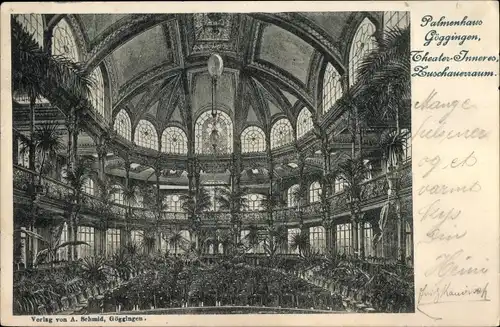 Ak Göggingen Augsburg in Bayern, Palmenhaus, Theater-Inneres