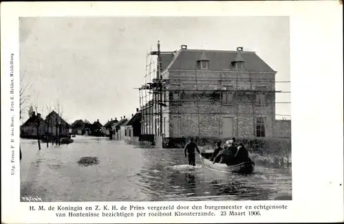 Ak Kloosterzande Zeeland Niederlande, Überschwemmung 1906, Königing und Prinz besichtigen Ort