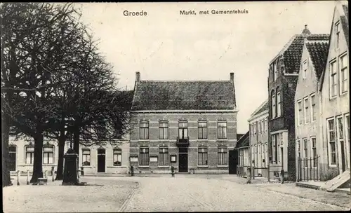 Ak Groede Zeeland, Markt met Gemeentehuis