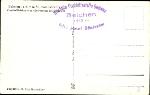 Ak Schönenberg in Baden Württemberg, Alpenpanorama, Gasthof Belchenhaus