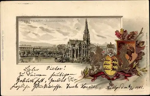 Präge Wappen Litho Stuttgart in Baden Württemberg, Johanniskirche