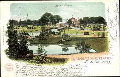 Litho Leipzig, Palmengarten, Teich, Gartenanlagen