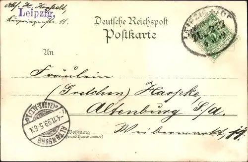 Mondschein Litho Leipzig in Sachsen, Augustusplatz, Denkmal, Brunnen