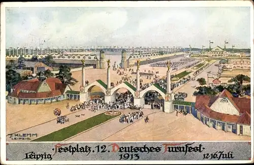 Künstler Ak Klemm, J., Leipzig in Sachsen, 12. Deutsches Turnfest 1913, Festplatz