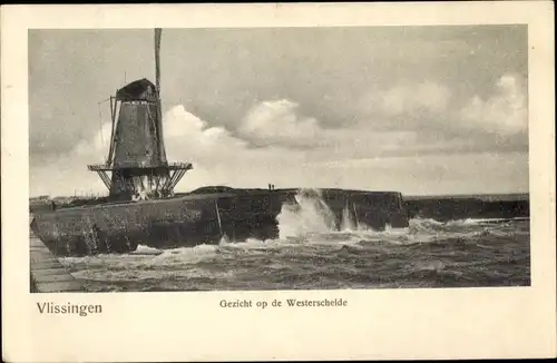 Ak Vlissingen Zeeland Niederlande, Gezicht op de Westerschelde, Molen