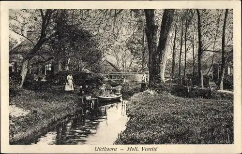 Ak Giethoorn Overijssel Niederlande, Holl. Venetie, Flusspartie