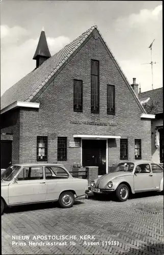 Ak Assen Drenthe Niederlande, Nieuw Apostolische Kerk, Prins Hendrikstraat 1b, Autos