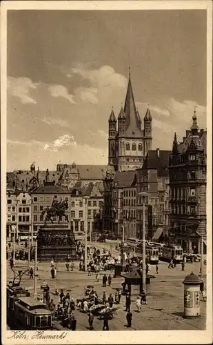 Ak Köln am Rhein, Heumarkt, Straßenbahn, Denkmal