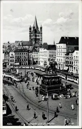 Ak Köln am Rhein, Heumarkt, St. Martin, Denkmal, Straßenbahnen
