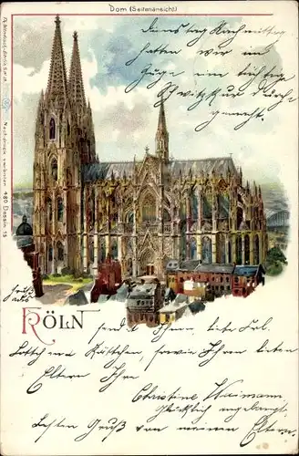Litho Köln am Rhein, Dom, Seitenansicht