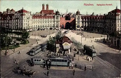 Ak München, Karlsplatzrondell, Straßenbahn