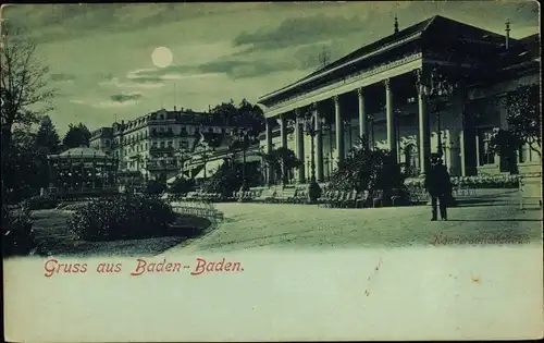 Mondschein Ak Baden Baden am Schwarzwald, Straßenansicht