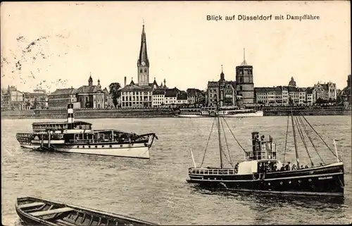 Ak Düsseldorf am Rhein, Teilansicht mit Dampffähre