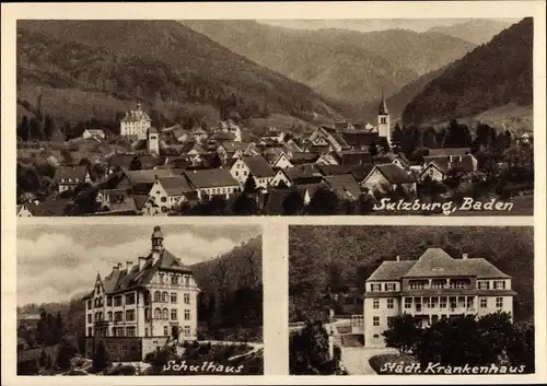Ak Sulzburg im Markgräflerland Baden Schwarzwald, Städtisches Krankenhaus, Schulhaus