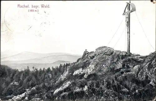 Ak Frauenau im Bayerischer Wald, Rachel, Mann, Gipfelkreuz