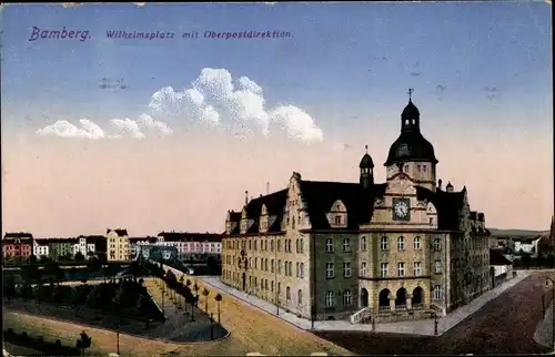 Ak Bamberg an der Regnitz Oberfranken, Wilhelmsplatz mit Oberpostdirektion