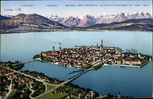 Ak Lindau am Bodensee Schwaben, Panorama, Hohe Kugel, Drei Schwestern, Graue Hörner