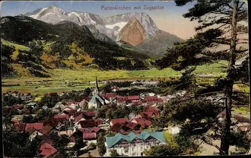 Ak Garmisch Partenkirchen in Oberbayern, Panorama mit Zugspitze