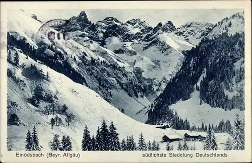 Ak Oberstdorf im Oberallgäu Schwaben, Einödsbach, Südlichste Siedelung Deutschlands, Winter