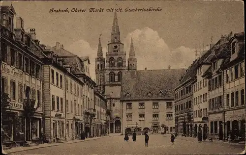 Ak Ansbach in Mittelfranken Bayern, Oberer Markt mit St. Gumbertuskirche, Möbelgeschäft