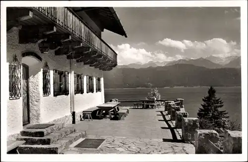 Ak Urfeld am Walchensee Kochel am See, Jugendherberge Ernst Enzensperger, Terrasse