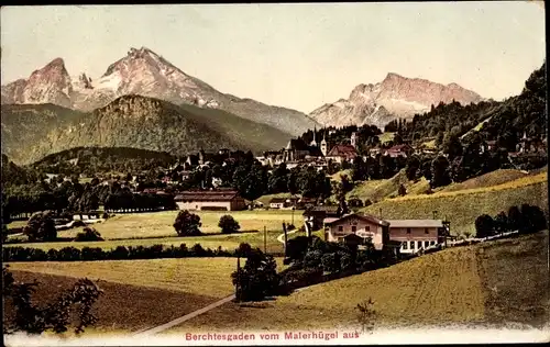 Ak Berchtesgaden in Oberbayern, Panorama vom Malerhügel aus, Watzmann