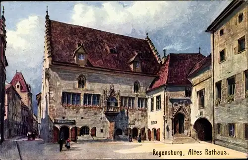 Künstler Ak Regensburg an der Donau Oberpfalz, Altes Rathaus