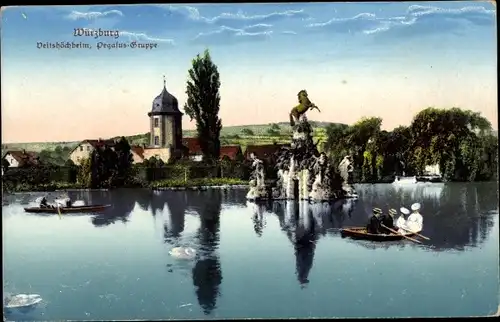 Ak Veitshöchheim in Unterfranken, Pegasusgruppe, Ruderboot