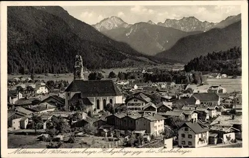 Ak Mittenwald in Oberbayern, Tirolerberge, Panorama vom Ort